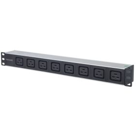   Manhattan elosztó - 19" 1U Rackmount elosztó, 8db C19 aljzat, 2m eltávolítható kábel, ki-be kapcsológomb (163613)