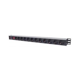   Manhattan elosztó - Vertikális Rackmount elosztó, 12 aljzat, 1.6m, túláram elleni védelem, ki-be kapcsológomb (714044)