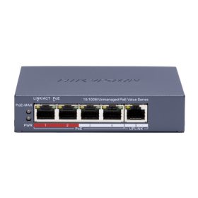   Hikvision DS-3E0105P-E/M (C) 5 portos PoE switch (45 W), 4 PoE + 1 uplink port, nem menedzselhető