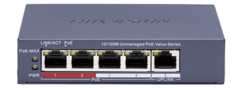Hikvision DS-3E0105P-E/M (C) 5 portos PoE switch (45 W), 4 PoE + 1 uplink port, nem menedzselhető
