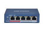   Hikvision DS-3E0105P-E (B) 5 portos PoE switch (60 W), 4 PoE + 1 uplink port, nem menedzselhető