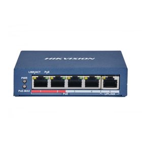   Hikvision DS-3E0105P-E (B) 5 portos PoE switch (60 W), 4 PoE + 1 uplink port, nem menedzselhető