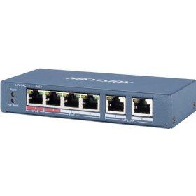   Hikvision DS-3E0106HP-E 6 portos PoE switch (60 W), 1 HiPoE + 3 PoE+(at) + 2 uplink port, nem menedzselhető