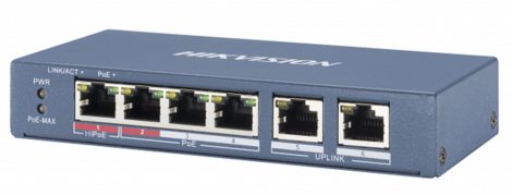 Hikvision DS-3E0106P-E/M 6 portos PoE switch (30 W), 4 PoE+ / 2 uplink port, nem menedzselhető
