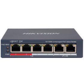   Hikvision DS-3E0106P-E/M (B) 6 portos PoE switch (45 W), 4 PoE+ / 2 uplink port, nem menedzselhető