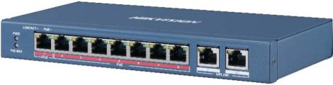 Hikvision DS-3E0310HP-E 10 portos PoE switch (120 W), 1 HiPoE + 7 PoE+(at) + 2 uplink port, nem menedzselhető