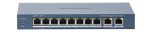   Hikvision DS-3E0310HP-E (C) 10 portos PoE switch (120 W), 2 HiPoE + 6 PoE+, + 2 uplink port, nem menedzselhető