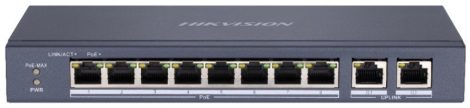 Hikvision DS-3E0310P-E/M 10 portos PoE switch (60 W), 8 PoE+ / 2 uplink port, nem menedzselhető