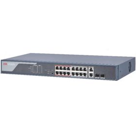   Hikvision DS-3E0318P-E (C) 18 portos PoE switch (225 W), 16 PoE + 2 kombinált uplink port, nem menedzselhető