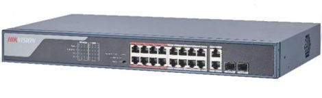 Hikvision DS-3E0318P-E (C) 18 portos PoE switch (225 W), 16 PoE + 2 kombinált uplink port, nem menedzselhető