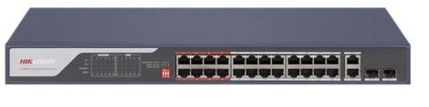 Hikvision DS-3E0326P-E (C) 26 portos PoE switch (370 W), 24 PoE + 2 kombinált uplink port, nem menedzselhető