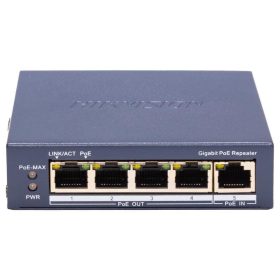   Hikvision DS-3E0505P-E/R 4 portos gigabit PoE elosztó, extender, max. 200 méter, 60 W PoE budget, 30 W max. port power