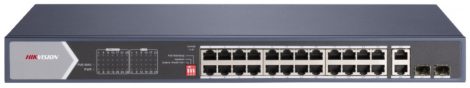Hikvision DS-3E0528HP-E 28 portos Gbit PoE switch (370 W), 20 PoE+ / 4 HiPoE / 2 RJ45 + 2 SFP uplink port