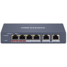   Hikvision DS-3E1106HP-EI 6 portos PoE switch (60 W), 1 HiPoE + 3 PoE+(at) + 2 uplink port, smart menedzselhető