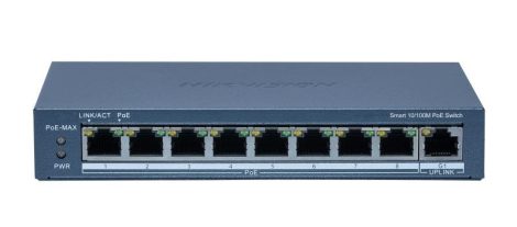 Hikvision DS-3E1309P-EI (B) 9 portos PoE switch (110 W), 8 PoE + 1 uplink port, smart menedzselhető