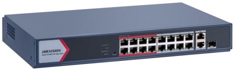 Hikvision DS-3E1318P-EI/M 18 portos PoE switch (130 W), 16 PoE + 1 kombinált uplink port + 1 uplink port, menedzselhető