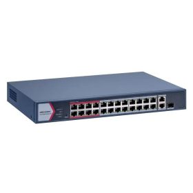   Hikvision DS-3E1326P-EI/M 26 portos PoE switch (230 W), 24 PoE + 1 kombinált uplink port + 1 uplink port, menedzselhető