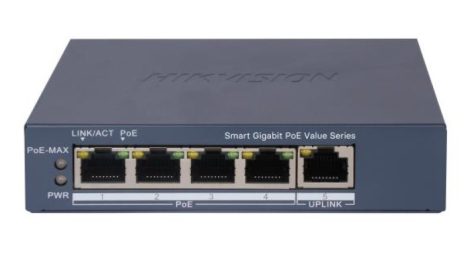 Hikvision DS-3E1505P-EI/M 5 portos PoE switch (45 W), 4 PoE + 1 RJ45 uplink port, menedzselhető