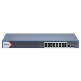   Hikvision DS-3E1518P-EI(V2) 18 portos PoE switch (230 W), 16 PoE + 1 kombinált uplink port + 1 SFP uplink port, menedzselhető