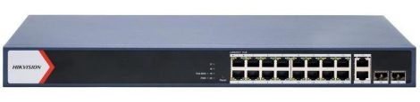 Hikvision DS-3E1520P-EI 20 portos PoE switch (230 W), 16 PoE + 2 RJ45 uplink port + 2 SFP uplink port, menedzselhető