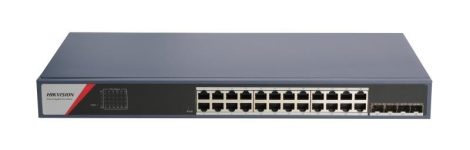 Hikvision DS-3E1528-SI-24T4F 28 portos Gbit switch, 24 RJ45 + 4 SFP uplink port, smart menedzselhető