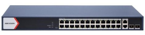 Hikvision DS-3E1528P-EI 28 portos Gbit PoE switch (370 W), 24 PoE +/ 2 RJ45 + 2 SFP uplink port, smart menedzselhető