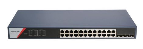 Hikvision DS-3E1528P-SI-24P4F 28 portos Gbit PoE switch (370 W), 24 PoE + 4 SFP uplink port, smart menedzselhető