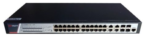 Hikvision DS-3E2528P(B) 28 portos gigabit PoE switch (370 W), 24 PoE + 4 combo uplink port, teljesen menedzselhető