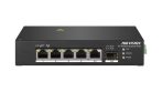   Hikvision DS-3T0306HP 6 portos ipari PoE switch (110 W), 4 PoE / 1 HiPoe+ / 1 RJ45 + 1 SFP uplink port, nem menedzselhető