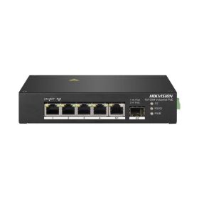   Hikvision DS-3T0306HP 6 portos ipari PoE switch (110 W), 4 PoE / 1 HiPoE+ / 1 RJ45 + 1 SFP uplink port, nem menedzselhető
