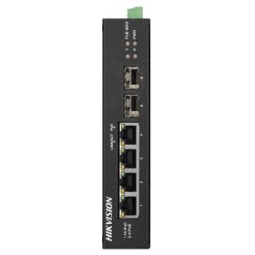   Hikvision DS-3T0506HP-E/HS 6 portos ipari Gbit PoE switch (60 W), 3 PoE+ / 1 HiPoE / 2 SFP uplink port, nem menedzselhető