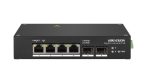   Hikvision DS-3T0506HP 6 portos ipari Gbit PoE switch (110 W), 3 PoE+ / 1 HiPoe+ / 2 SFP uplink port, nem menedzselhető