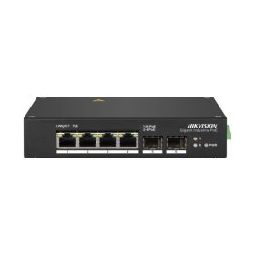   Hikvision DS-3T0506HP 6 portos ipari Gbit PoE switch (110 W), 3 PoE+ / 1 HiPoE+ / 2 SFP uplink port, nem menedzselhető