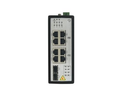 Hikvision DS-3T0510P 8 portos ipari Gbit PoE switch (240 W), 8 PoE+/ 2 SFP uplink, menedzselhető