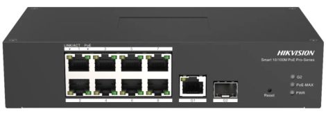 Hikvision DS-3T1310P-SI/HS 10 portos ipari 10/100 PoE switch (110 W), 8 PoE+ / 1 Gbit RJ45 + 1 SFP uplink port, menedzselhető