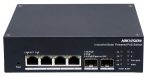   Hikvision DS-3T1506HP-EI-UPS 6 portos ipari Gbit PoE switch (120 W), 4 PoE+ / 2 SFP uplink port, 1 RS485 port, menedzselhető