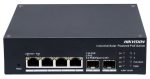   Hikvision DS-3T1506HP-EI-UPS 6 portos ipari Gbit PoE switch (120 W), 4 PoE+ / 2 SFP uplink port, 1 RS485 port, menedzselhető