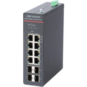   Hikvision DS-3T1512HP-SI-8P4FKIT(75W) 12 portos ipari Gbit PoE switch (300 W), 8 PoE+ / 4 SFP uplink, menedzselhető, 75 W tápegységgel