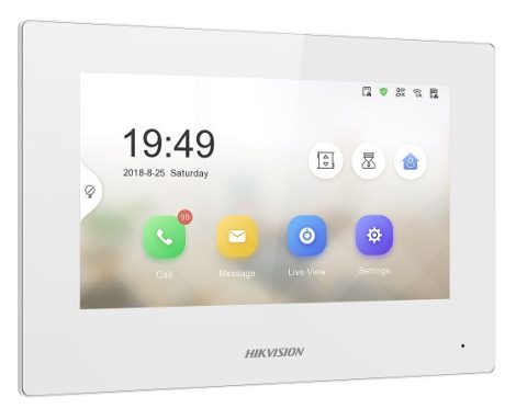 Hikvision DS-KH6320-WTE1-W IP video-kaputelefon beltéri egység, 7" LCD kijelző, 1024x600 felbontás, WiFi