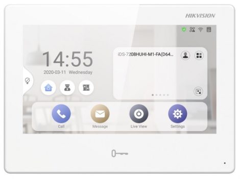Hikvision DS-KH9310-WTE1(B) Android IP video-kaputelefon beltéri egység, 7" LCD kijelző, 1024x600 felbontás, WiFi, 12VDC/PoE