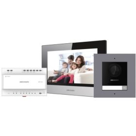   Hikvision DS-KIS702Y Kétvezetékes IP video-kaputelefon szett: kültéri, fekete beltéri, disztribútor-, tápegység