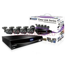   KGuard megfigyelőrendszer szett, EL421 DVR( 960H/100fps, Cloud, QR kód), +4db kamera (600TVL, 3,6mm, D&N, IR20m, IP66) 