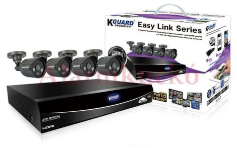 KGuard megfigyelőrendszer szett, EL421 DVR( 960H/100fps, Cloud, QR kód), +4db kamera (600TVL, 3,6mm, D&N, IR20m, IP66) 