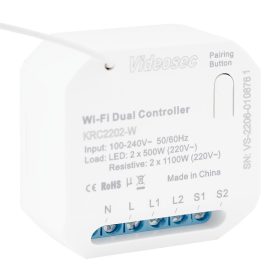   YLI ET-KRC2202-W 2 csatornás RF+WiFi vevőegység (TUYA kompatibilis), 2x5 A kimenettel