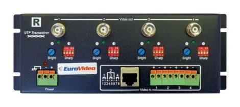 EuroVideo EVA-TTA414VR Aktív koax/UTP átalakító VEVŐ egység, 4 csatornás, 12 VDC, tápegység NÉLKÜL