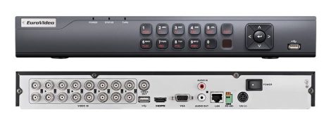  EuroVideo EVD-Q16/400A1FH 4 az 1-ben (TVI, AHD, CVBS, IP) DVR, 16 csat., 400fps/1080p, 1/1 audio BE/KI, VGA, HDMI