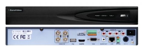  EuroVideo EVD-T04100A4FH HD-TVI Hybrid DVR, 4 cs., 100 fps/1080p, 4 audio BE, 1 audio KI, VGA, HDMI,1x4 TB SATA HDD