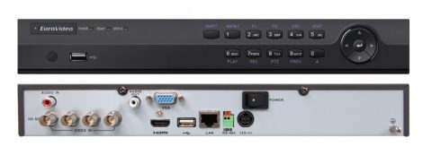 EuroVideo EVD-T04/50A1FH HD-TVI Hybrid DVR, 4 cs., 50 fps/1080p, 1 audio BE, 1 audio KI, VGA, HDMI, 1x4 TB SATA HDD Előd terméke: EVD-04/100A4-960