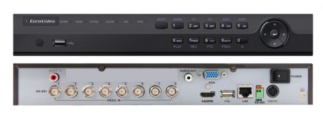  EuroVideo EVD-T08/100A1FH HD-TVI Hybrid DVR,8 cs, 100 fps/1080p, 1 audio BE, 1 audio KI, VGA, HDMI, 1x4 TB SATA HDD