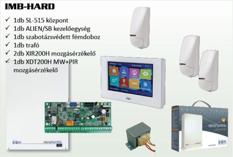  Inim IMB-HARD szett, 1 db IMB-SL515, 1 db IMB-ALIEN/SB, 2 db IMB-XIR200H, 1 db IMB-XDT200H